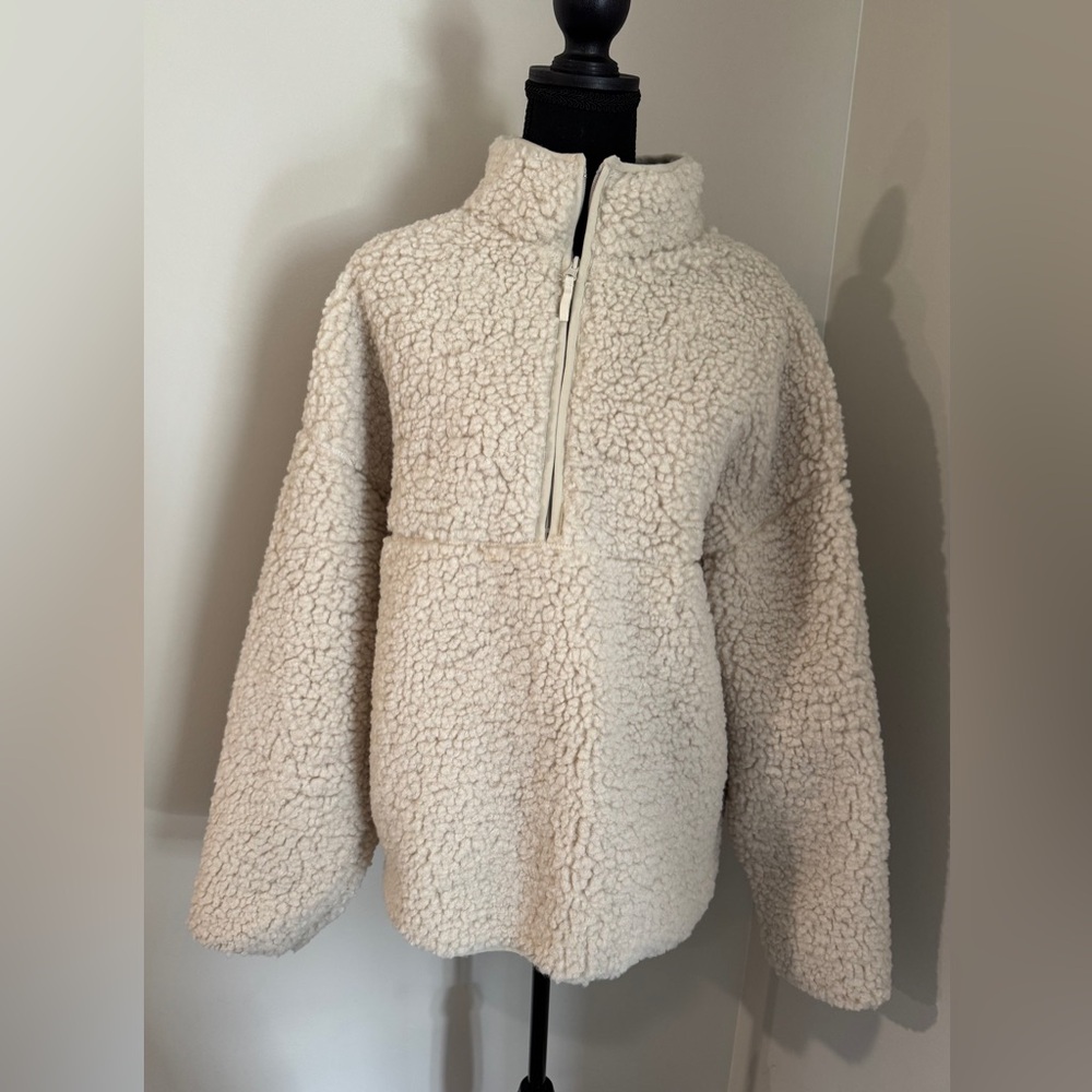 BDG Urban Outfitters Cream Sherpa Fleece Half Zip Pullover Sweater Jacket  Med‎